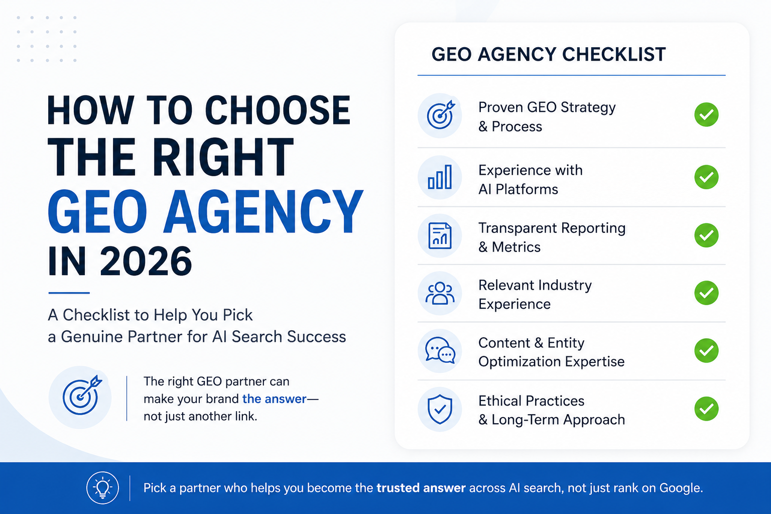 Checklist for choosing the right GEO agency in 2026