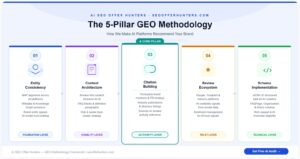 AI SEO Offer Hunters GEO agency five pillar methodology diagram