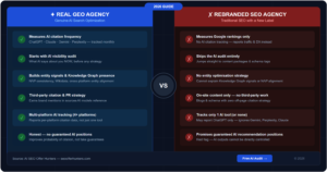 GEO agency vs traditional SEO agency comparison diagram 2026